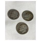 3 Roosevelt dimes- 1950, (2) 1950D