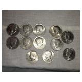 12  Kennedy Half dollars; 6-1973 -1(d),1-1977,