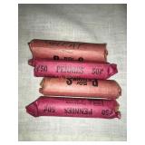 4 Rolls Lincoln wheat pennies - years?