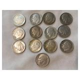 13 Roosevelt dimes-1961, (12) 1961D