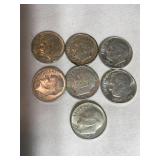7 Roosevelt dimes- 1962, (6) 1962D