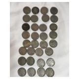 32  Indian head/buffalo nickels, 1926-1937
