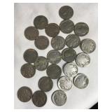 24 Indian head/buffalo nickels, date unreadable
