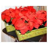 2 Wood Crates w/pots of silk poinsettias