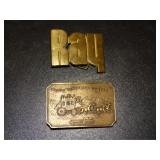2 Brass Belt Buckles Ray & Wells Fargo