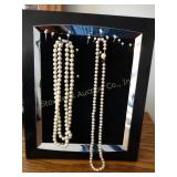 2 Pearl Necklaces on Padded Frame