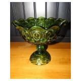 Green Thumb print pedestal  dish 6.5" T