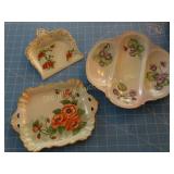 3 hand painted porcelain dishes largest is 10" L