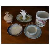 Vintage pin cushion, hand painted porcelain ring