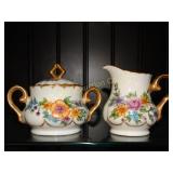 Hand painted creamer & lidded sugar bowl