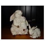 2 ceramic bunnies tallest is 7"