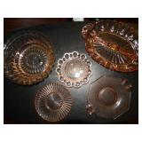 5 pink glass serving dishes, 1 has chip in it ,