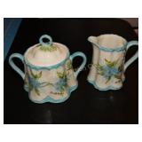 Hand painted creamer & lidded sugar bowl