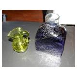 Crackled glass pitcher & hand blown  glass vase