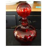 Red hand blown  glass decanter 10" T