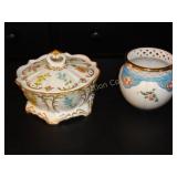 Hand painted  porcelain dishes 1 has lid 1 marked