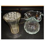2 Glass Vases & 1 Frog tallest is 8"