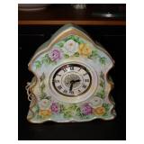Hand painted porcelain elec. clock 9" T