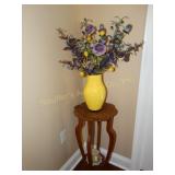 Oak plant stand 30" T, w/candle and floral