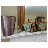 Copper Trash Can, candle sticks, sachet pillows,