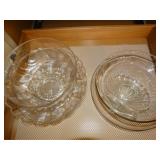 Plastic &Glass serving bowls , trays, contents of