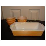 Fire King 6 custard dishes & 1 Qt. loaf dish