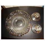 Glass gold trimed fruit bowl 11" D & 2 candle