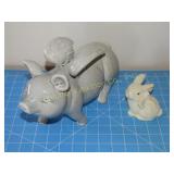 Ceramic Flying Pig & rabbit