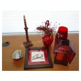 Lantern candle holder w/battery candle,2 vases