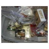 Asst. buttons in plastic tote, thread spools in