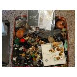 Asst. Buttons in metal tin, plastic navy whistle