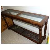 Vintage Wood Stand w/glass top inserts 54" L x