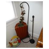 2 cast iron  decor holder tallest is 39", wood