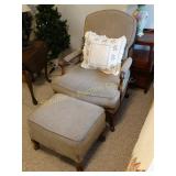 Vintage Reupholstered Chair & Foot Stool
