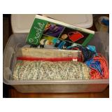 Misc. Yarn & crochet book, etc. in plastic tote