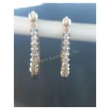 Gold hoop earrings w/diamond chips, marked 10K,