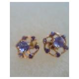 Tanzanite earrings w/enhancers marked 14Kon