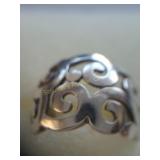 Silver design ring marked 925 China, size 8,
