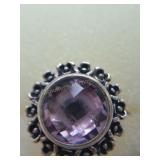 Silver amethyst ring, marked 925, size 8