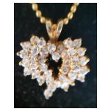 Gold necklace w/diamond chips, chain-14K Italy on