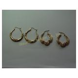2 Pair earrings, both marked 14K on closure,