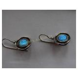 Blue fire opal earrings, marked 925