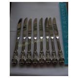 8 Dinner knives 9 1/4", Joan of Arc, sterling
