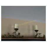 2 Glass Candle Sticks  14" T w/greenery