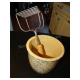 Roseville Blue Spongeware Crock 6" T