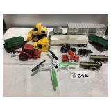 ASSORTMENT OF TRUCKS, TRAILERS, TOYS, DRONE