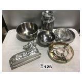 COOKIE JAR, PANS, BOWL, LAMB MOLD, STRAINER