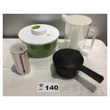 PAMPERED CHEF PIECES, SALAD SPINNER, PITCHER