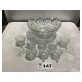 CUT GLASS PUNCH BOWL SET