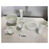 ASSORTMENT OF MILK GLASS DISHES